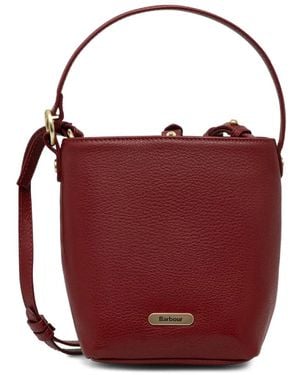 Barbour Mini Cedar Grained Leather Bucket Bag - Red