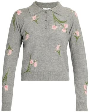 Erdem Gebreide Trui Van Merinowol Met Bloemen - Grijs