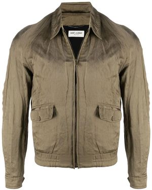 Saint Laurent Long-Sleeve Satin Jacket - Green