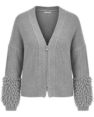 Kinross Cashmere Fringe-Sleeve Cardigan - Grey