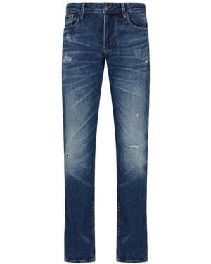 Emporio Armani Distressed Whiskered Jeans - Blue