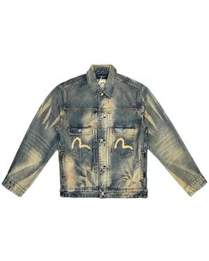 Evisu Seagull Embroidered Abstract-Wash Denim Jacket - Blue