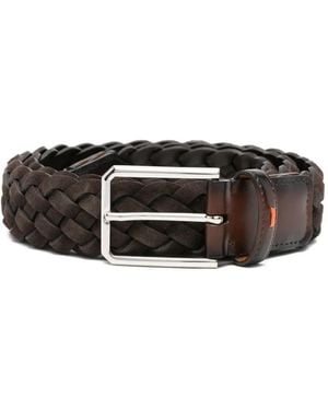 Santoni Braided Suede Belt - Black
