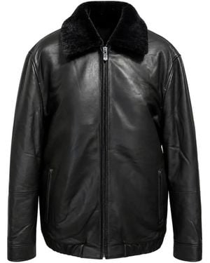 Poche Paris Shearling-Collar Leather Jacket - Black