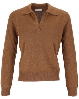Kangra V-Neck Long-Sleeve Polo Sweater - Brown