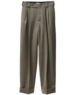 Versace Pinstripe Wool Twill Oversized Trousers - Green