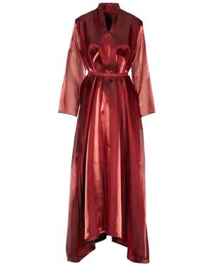 Tessitura Dune Mandarin-Collar Maxi Dress - Red