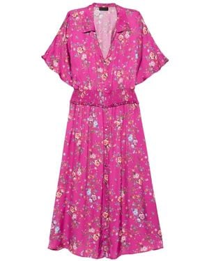 Liu Jo Floral-Print Shirred Midi Dress - Pink