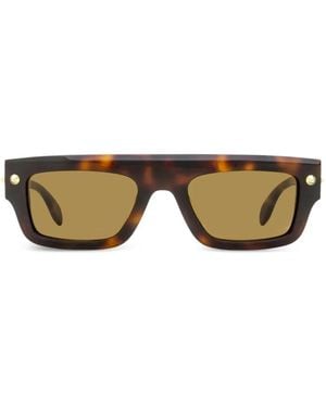 McQueen Spike-Stud Rectangle-Frame Sunglasses - Brown