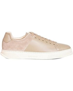 Ferragamo Lace-Up Panelled Trainers - Multicolour