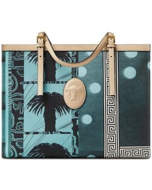 Versace Rivière Printed Large Canvas Tote - Blue