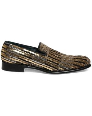 Dolce & Gabbana Sequin-Embellished Striped Loafers - Metallic