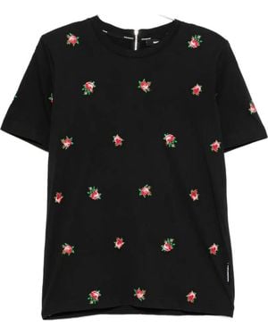 Marco Bologna Floral-Embroidered Zip-Fastening T-Shirt - Black