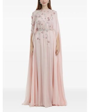 Dina Melwani Floral Beaded Maxi Dress - Pink