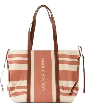 Vanessa Bruno Striped Leather-Trimmed Tote Bag - Brown