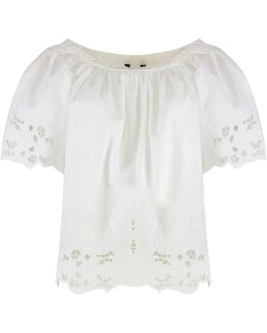 Ralph Lauren Lace-Trimmed Gathered Blouse - White