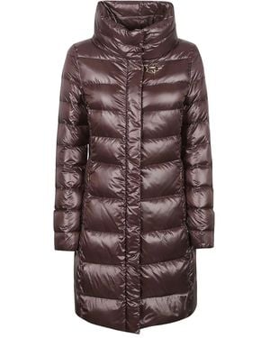 Fay High-Neck Quilted Coat - Brown