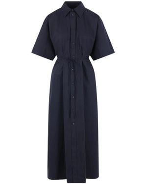 Plan C Buttoned Tied-Waist Midi Dress - Blue