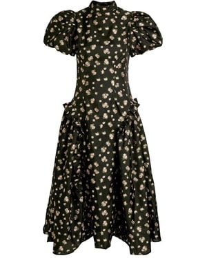 Sister Jane Tea Rose Floral-Jacquard Woven Midi Dress - Black