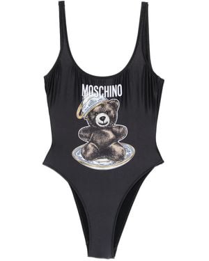 Moschino Teddy-Print Swimsuit - Black