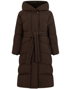 Moorer Belted Hooded Puffer Jacket - Brown
