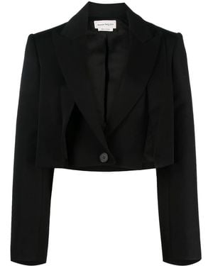 McQueen Cropped Wool Blazer - Black