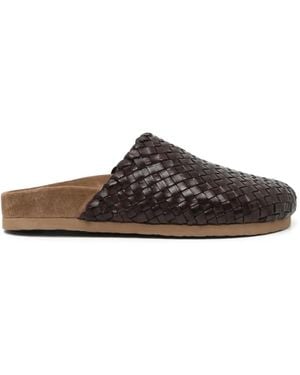 Dragon Diffusion Woven Leather Mules - Brown