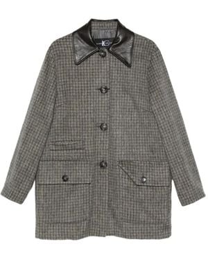 Luisa Cerano Check-Pattern Leather-Collar Coat - Gray