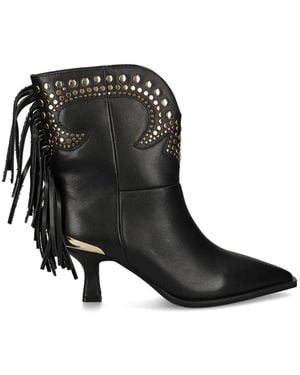 Alma En Pena. Studded Fringed Ankle Boots - Black