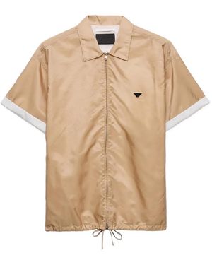 Prada Short-Sleeved Re-Nylon Zipper Shirt - Natural