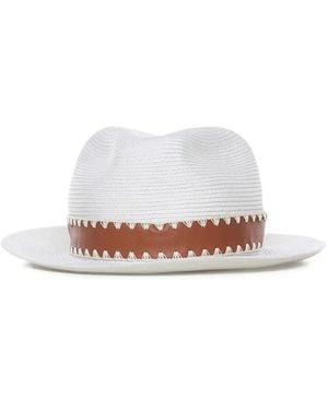 Eleventy Whipstitch-Detail Fedora Hat - White