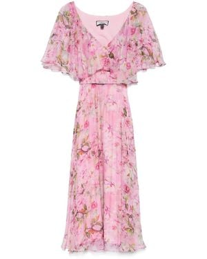 Nissa Floral-Print Silk Midi Dress - Pink