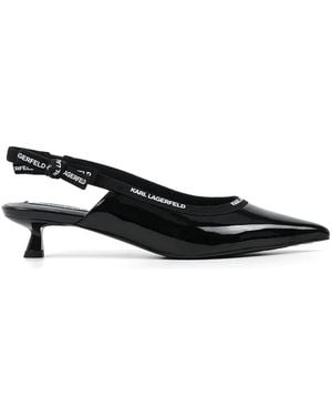 KARL LAGERFELD Patent-Finish Slingback Heeled Court Shoes - Black