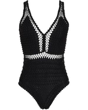 Amir Slama Crochet V-Neck Swimsuit - Black