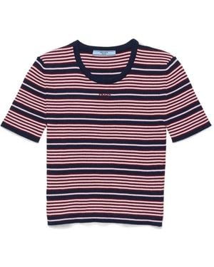 Prada Short-sleeved Striped Cotton Jumper - Blue