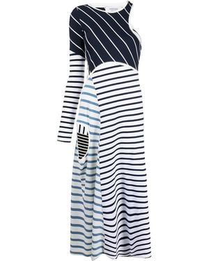 Marine Serre Striped Cut-Out Asymmetric Dress - Blue