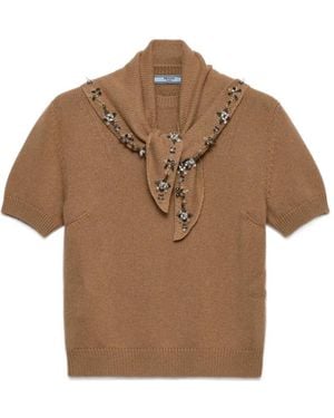 Prada Short-Sleeved Cashmere Jumper With Scarf - Brown