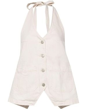 Reformation Brittany Denim Halter Top - White