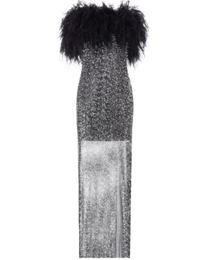 Santa Brands Midi-Jurk Verfraaid Met Veren En Split - Grijs