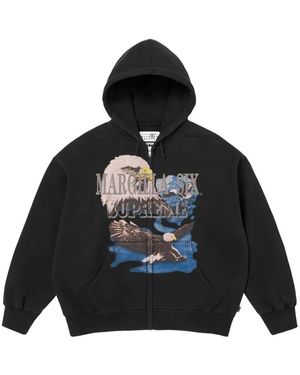 Supreme X Mm6 Maison Margiela Eagle-Print Zip-Up Hoodie - Black