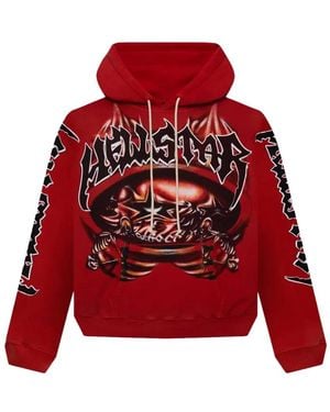 HELLSTAR Skeleton-Print Airbrushed Hoodie - Red
