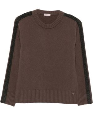 Herno Contrast-Stripe Ribbed-Trim Jumper - Brown