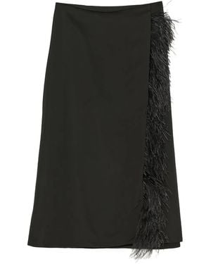 Yves Salomon Feather-Trimmed Satin Skirt - Black