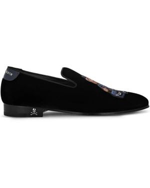 Philipp Plein Mocasines Teddy Doorman de terciopelo con bordado - Negro