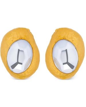 Oscar de la Renta Hammered Oval-Stud Earrings - Orange