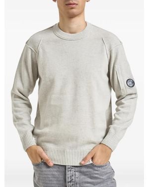 C.P. Company Lambswool Lens Crewneck Contrast Jumper - Grey