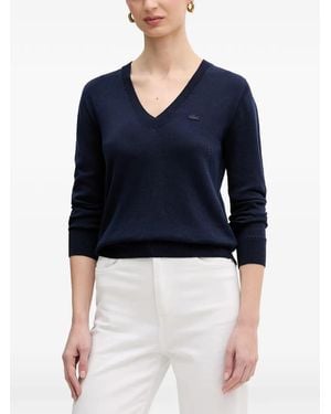 Lacoste Logo-Patch V-Neck Jumper - Blue