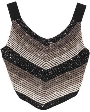 D.exterior V-Neck Striped Top - Grey