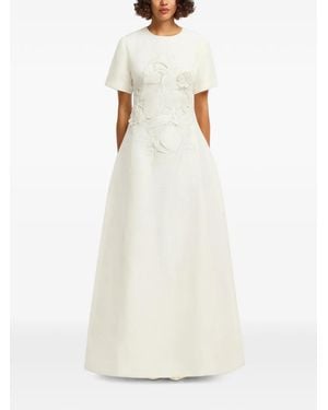 LEO LIN Alice Floral-Appliqué Short-Sleeve Maxi Dress - White