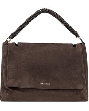 Orciani Large Sveva Peach Xl Braided-Handle Suede Tote Bag - Brown